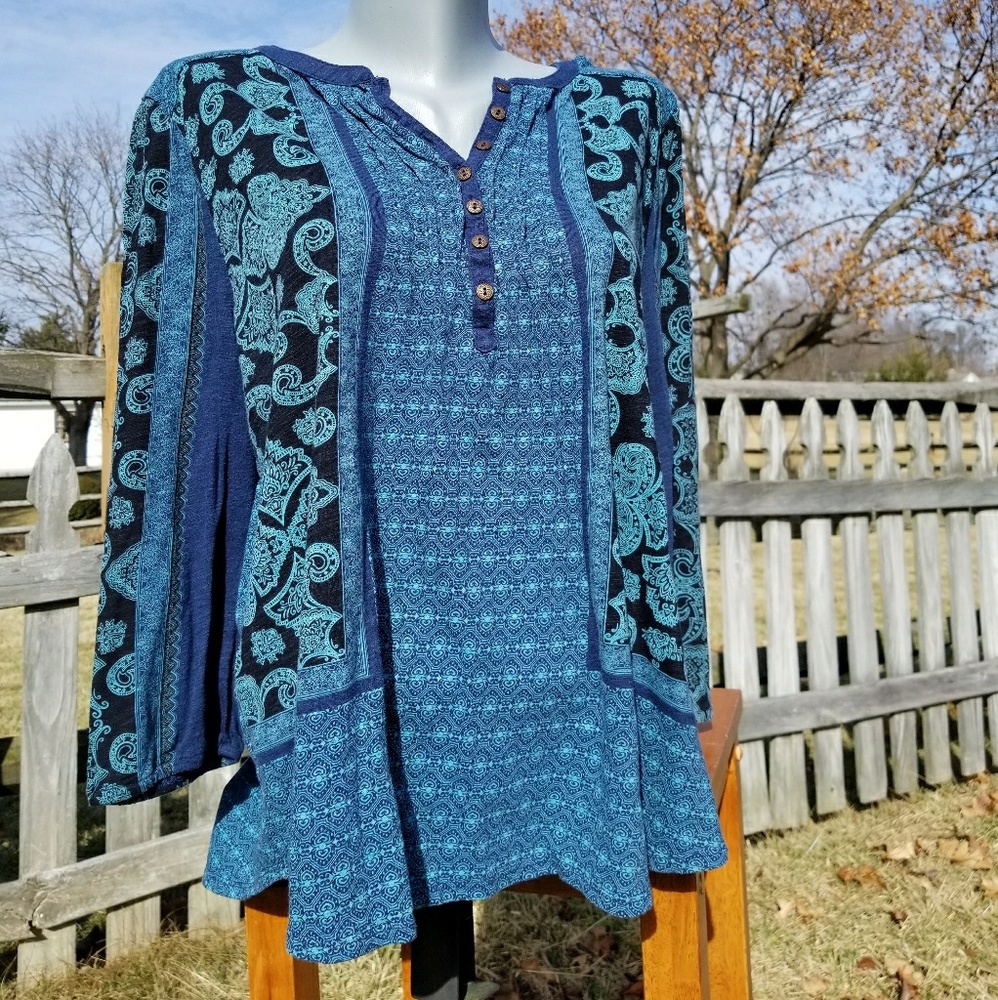Lucky Brand long sleeve blouse top blue XL